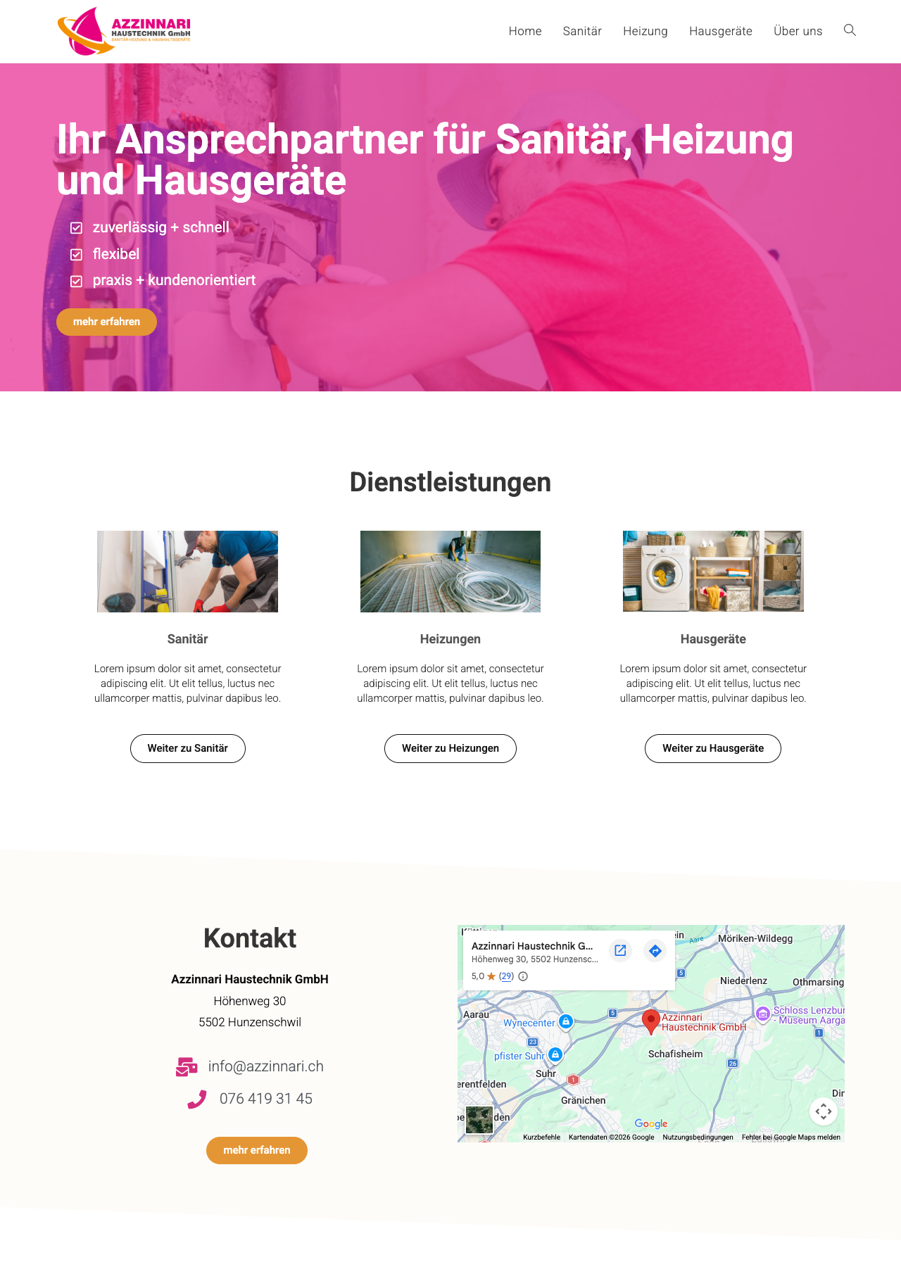 Screenshot der Website Azzinnari Haustechnik