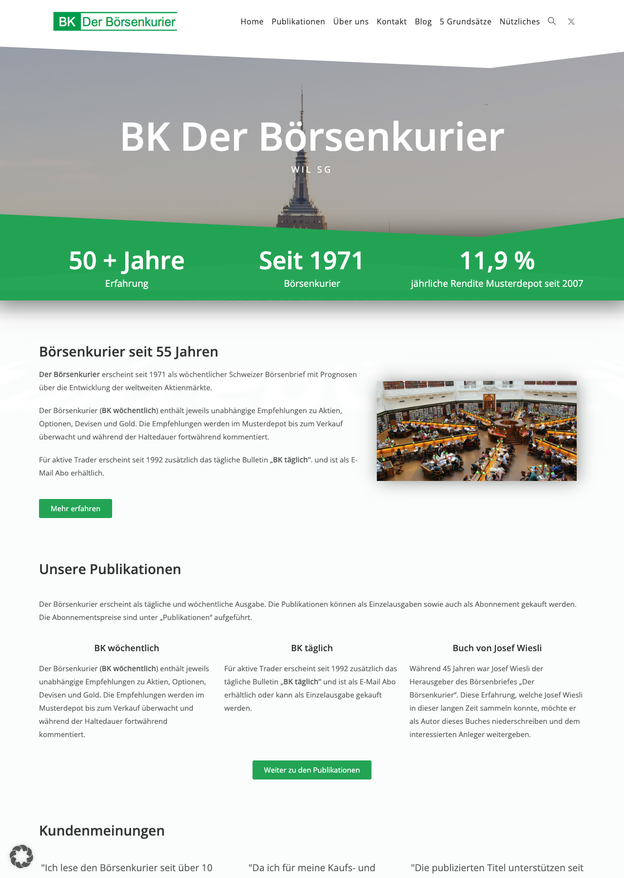 Screenshot der Website Börsenkurier